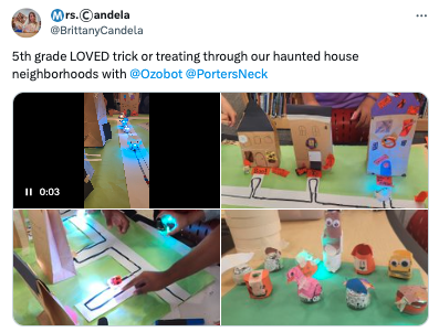 Fifth grade students create a neighborhood of haunted house for their Ozobots