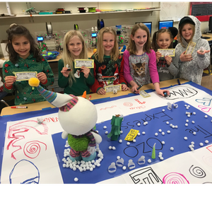 Our favorite holiday lessons: A picture of PK-3 grade students participating in The Polar Express STEM activity.